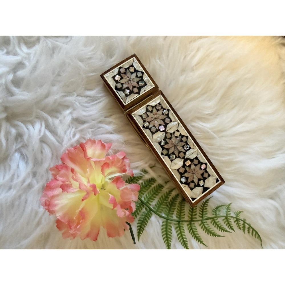 Inlaid Mother of Pearl Paperweight Inlaid Wooden Clothespin Handcrafted Office